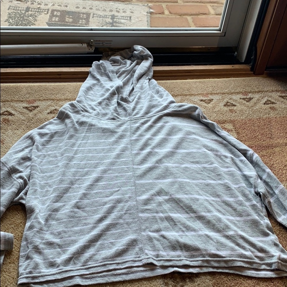 Grey hooded long sleeve shirt